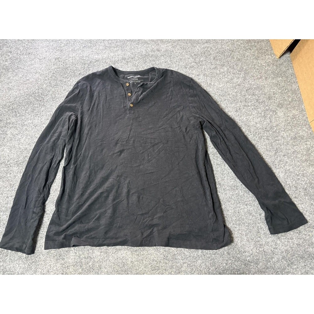Banana Republic Shirt Mens L Black Long Sleeve Henley Jersey Tee Tagless
